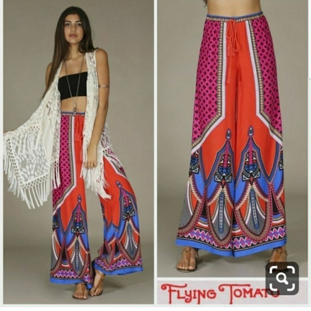 Palazzo Pant Bollywood hippie BoHo wide leg med festival pink